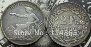 1860-B Switzerland 2 Francs COIN COPY FREE SHIPPING