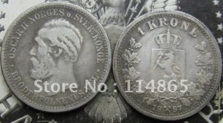1897 NORWAY 1 KRONE COIN COPY FREE SHIPPING
