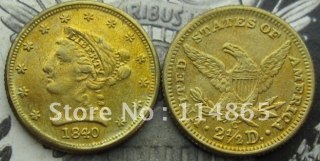 1840-C $2 1/2 Gold Coronet Liberty Head Quarter Eagle COPY FREE SHIPPING