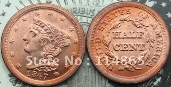 1847 Braided Hair Half Cent  Copy Coin commemorative coins
