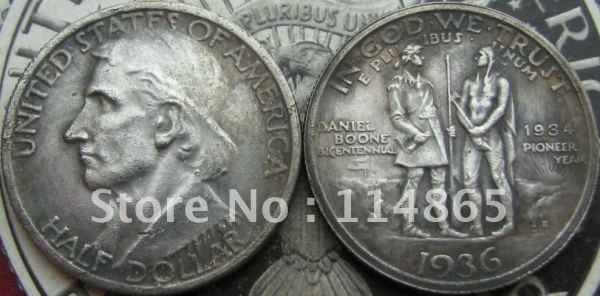 1936-1934-S  BOONE BICENTENNIAL COMMEMORATIVE HALF DOLLAR