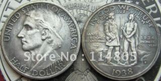 1938-1934-S  BOONE BICENTENNIAL COMMEMORATIVE HALF DOLLAR