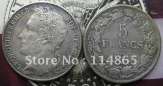 1838 Belgium 5 Francs  Coin COPY FREE SHIPPING