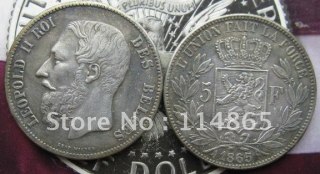 1865 Belgium 5 Francs Coin KM#24 COPY FREE SHIPPING