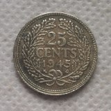 1945 Netherlands 25 Cents - Wilhelmina  COPY COIN commemorative coins