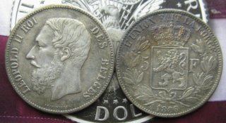 1866 Belgium 5 Francs Coin KM#24 COPY FREE SHIPPING