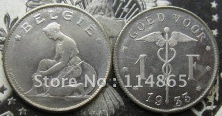 BELGIUM 1933, 1 FRANC NICKELlegend in Dutch COPY commemorative coins