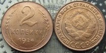 1924 RUSSIA 2 KOPEK Reeded edge COPY commemorative coins