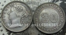 1873 Straits Settlements Queen Victoria 20 Cent  COPY FREE SHIPPING