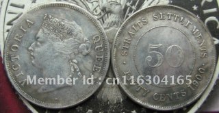 50 Cent:1900 Straits Settlements Queen Victoria COIN COPY FREE SHIPPING