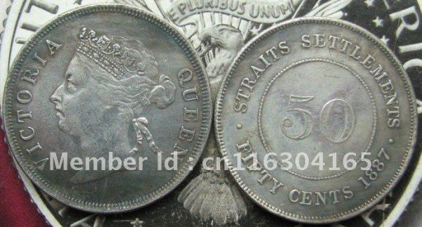 Queen Victoria 50 Cent 1887 Straits Settlements COIN COPY FREE SHIPPING
