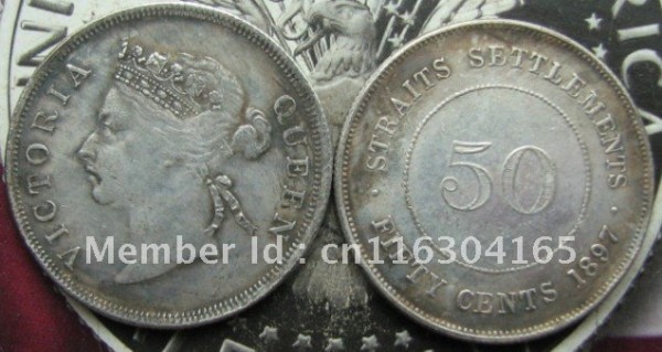 1897 _50 Cent Straits Settlements Queen Victoria COIN COPY FREE SHIPPING