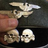 Skull military emblem metal insignia silver badge pin brooches army medal corage clothes hat accessories novelty men size:3 cm