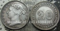1872-H Straits Settlements Queen Victoria 20 Cent  COPY FREE SHIPPING