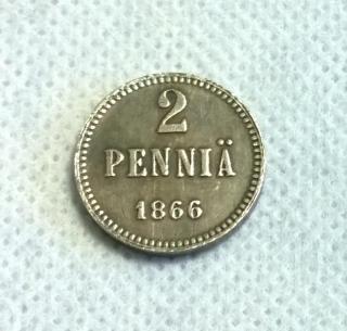 Silver-plated: 1866 FINLAND 2 PENNI COPY commemorative coins