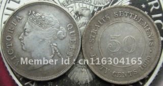 1889 Straits Settlements Queen Victoria 50 Cent  COPY FREE SHIPPING