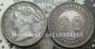 1877 Straits Settlements Queen Victoria 20 Cent  COPY FREE SHIPPING