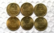 6 X 5 KOPEKS COIN( 1927.1933.1934.1935.1947)COPY commemorative coins