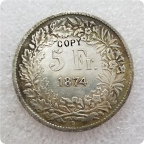 1874 Switzerland 5 Francs (Helvetia seated) Copy Coins