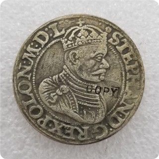 1583 Polish-Lithuanian Commonwealth  POLtalar koronny - Stefan Batory (Olkusz mint) Copy Coin