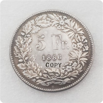 1886 Switzerland 5 Francs (Helvetia seated) Copy Coin