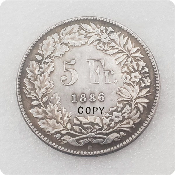 1886 Switzerland 5 Francs (Helvetia seated) Copy Coin