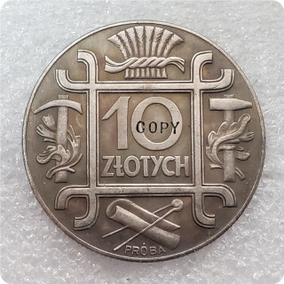 1934 Poland 10 Złotych  PROBA  (Buckle; Trial Strike Ag with mint mark) Copy Coin