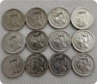 USA 1877-1889 THREE CENT NICKEL COPY COINS