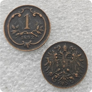 1892 Austria - Habsburg 1 and 2 Heller - Franz Joseph I Copy Coins