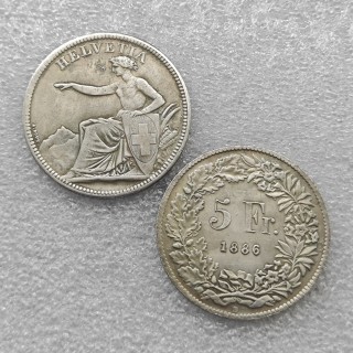 1886 Switzerland 5 Francs (Helvetia seated) Copy Coin