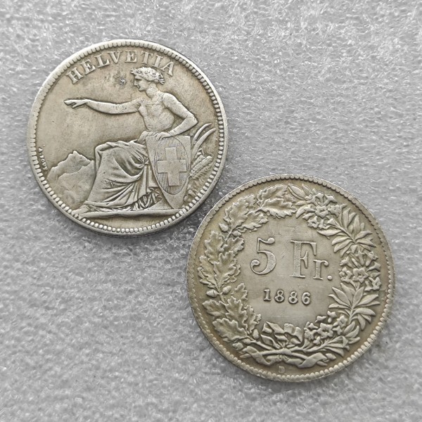 1886 Switzerland 5 Francs (Helvetia seated) Copy Coin