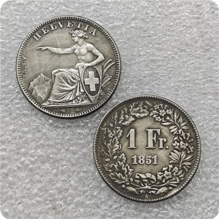 1851-A Switzerland 1 Francs COIN COPY FREE SHIPPING