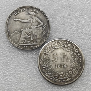 1874 Switzerland 5 Francs (Helvetia seated) Copy Coins