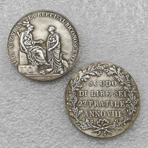 1800 Italian States Cisalpine Republic Plated Silver Scudo of 6-Lire Anno VIII  COPY FREE SHIPPING