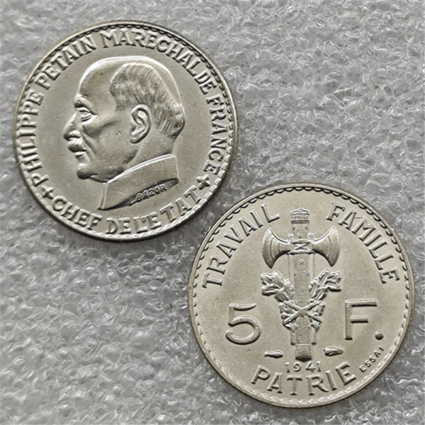 1941 France 5 Francs - Petain COPY COIN commemorative coins-replica coins medal coins collectibles