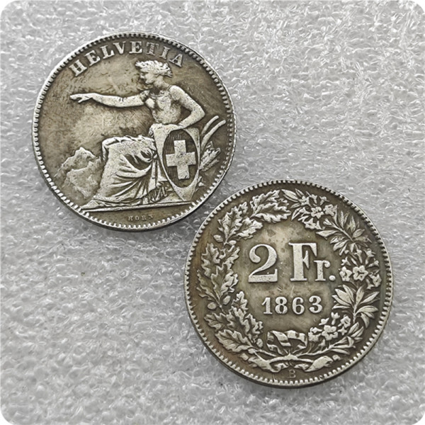 1863-B Switzerland 2 Francs COIN COPY FREE SHIPPING