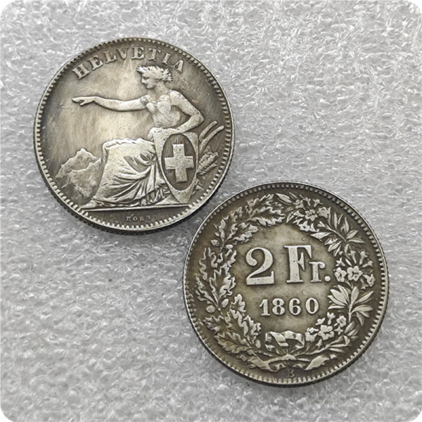 1860-B Switzerland 2 Francs COIN COPY FREE SHIPPING