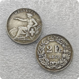 1862-B Switzerland 2 Francs COIN COPY FREE SHIPPING