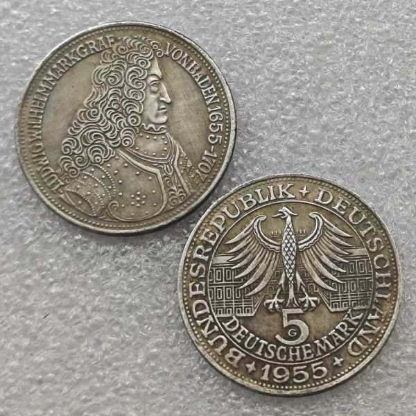 1955 Germany - Federal Republic 5 Deutsche Mark (Markgraf von Baden) Copy coins Commemorative Coins Art Collection