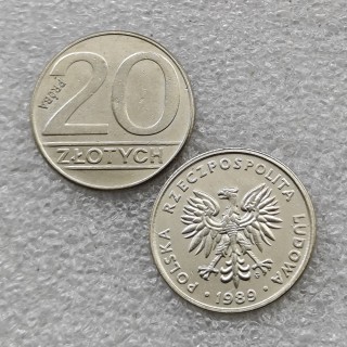 1989 Poland 20 Złotych Nickel and Brass Copy Coins