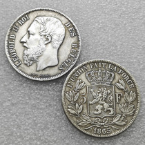 1865 Belgium 5 Francs Coin KM#24 COPY commemorative coins-replica coins medal coins collectibles