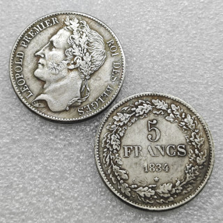 1834 Belgium 5 Francs  Coin COPY FREE SHIPPING