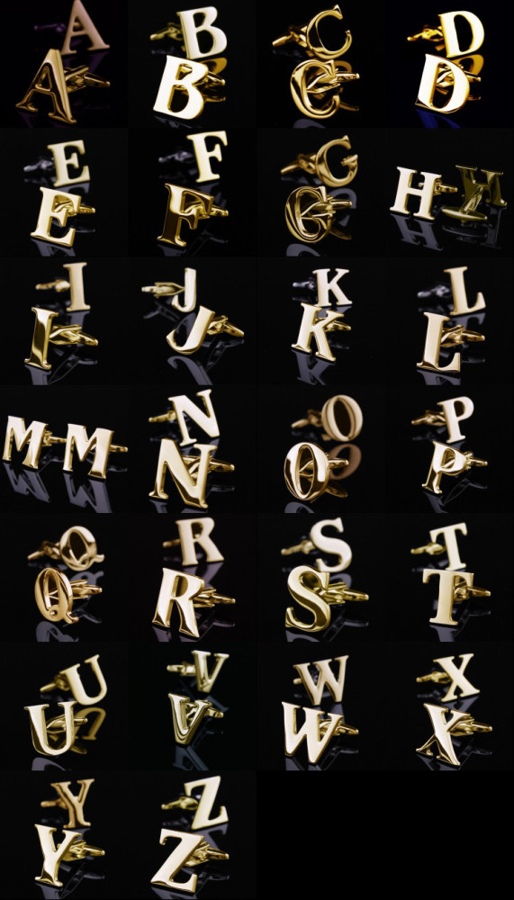 Golden Alphabets Cufflinks Letters Cufflinks Name Cufflinks Gift for Men