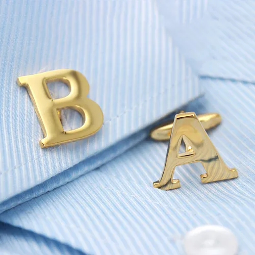 Golden Alphabets Cufflinks Letters Cufflinks Name Cufflinks Gift for Men