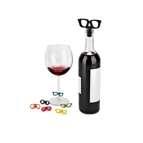 Sunglasses Bottle Stopper Drink Marker Set
