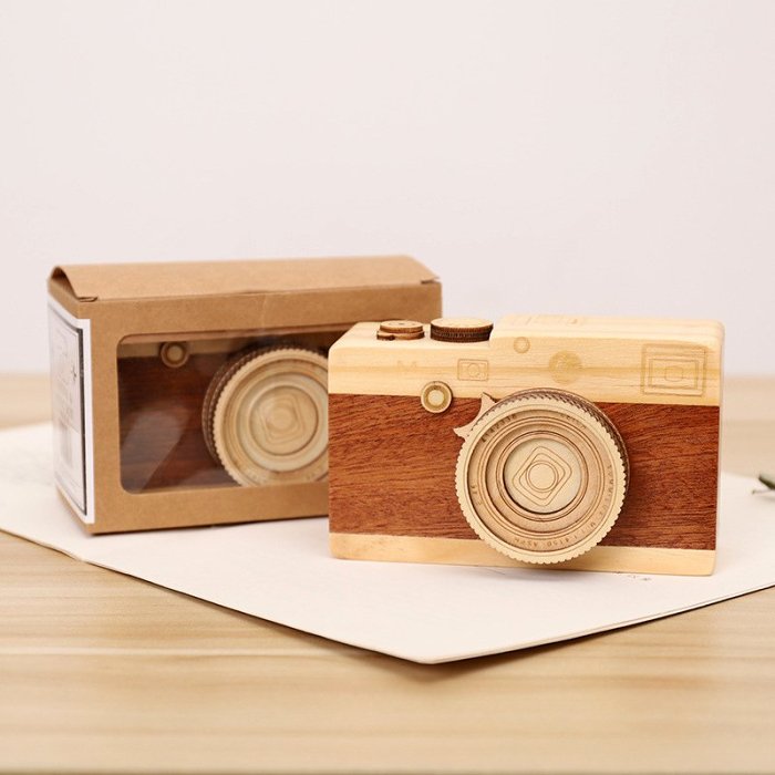Wood Camera Music Box