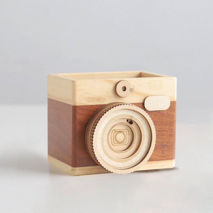 Wood Camera Pen Container