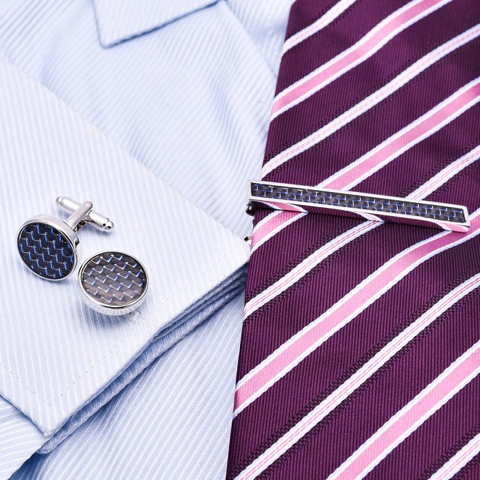 Genuine Carbon Fibre Cufflinks and Tie Clip Ket