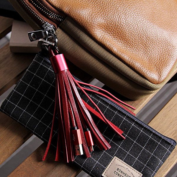 Clearance Leather Tassel Charging Cable Bag Pendent Keychain Gift for Girls