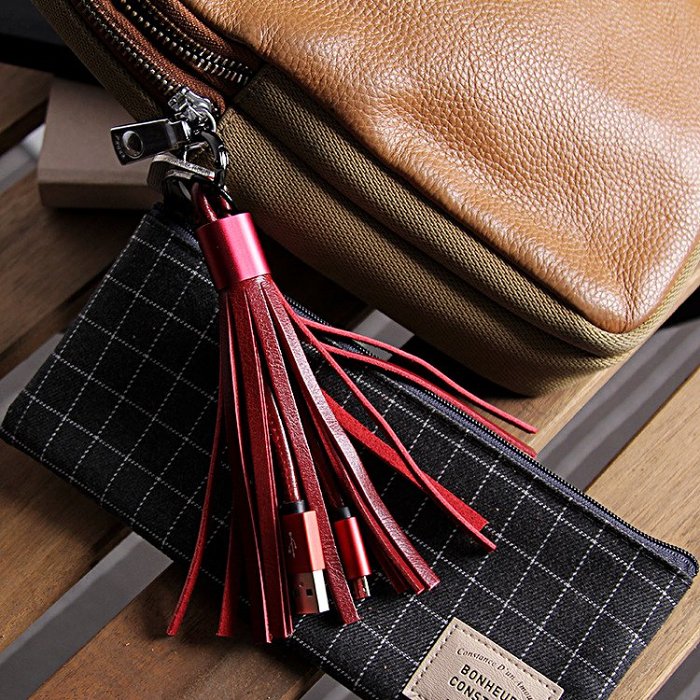 Clearance Leather Tassel Charging Cable Bag Pendent Keychain Gift for Girls
